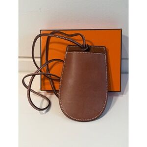 Hermes In-the-Loop Phone Holder Brown Leather Neck Strap Case Made in France